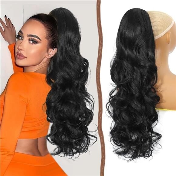 26 Inch Claw Clip in Ponytail Extensions Black